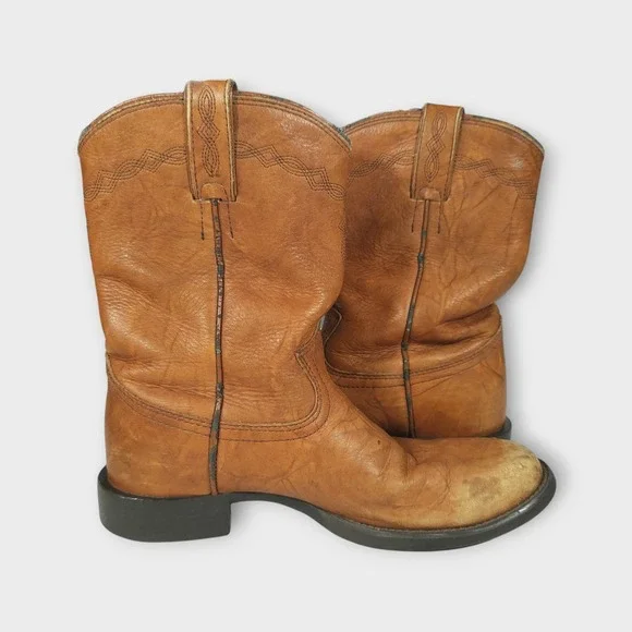 Men's Soft Leather Justin Boots Tan L4608 Size 7B - Picture 8 of 11